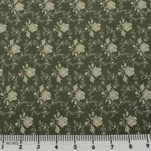 Hunter Green Rose Vines Floral Cotton Print