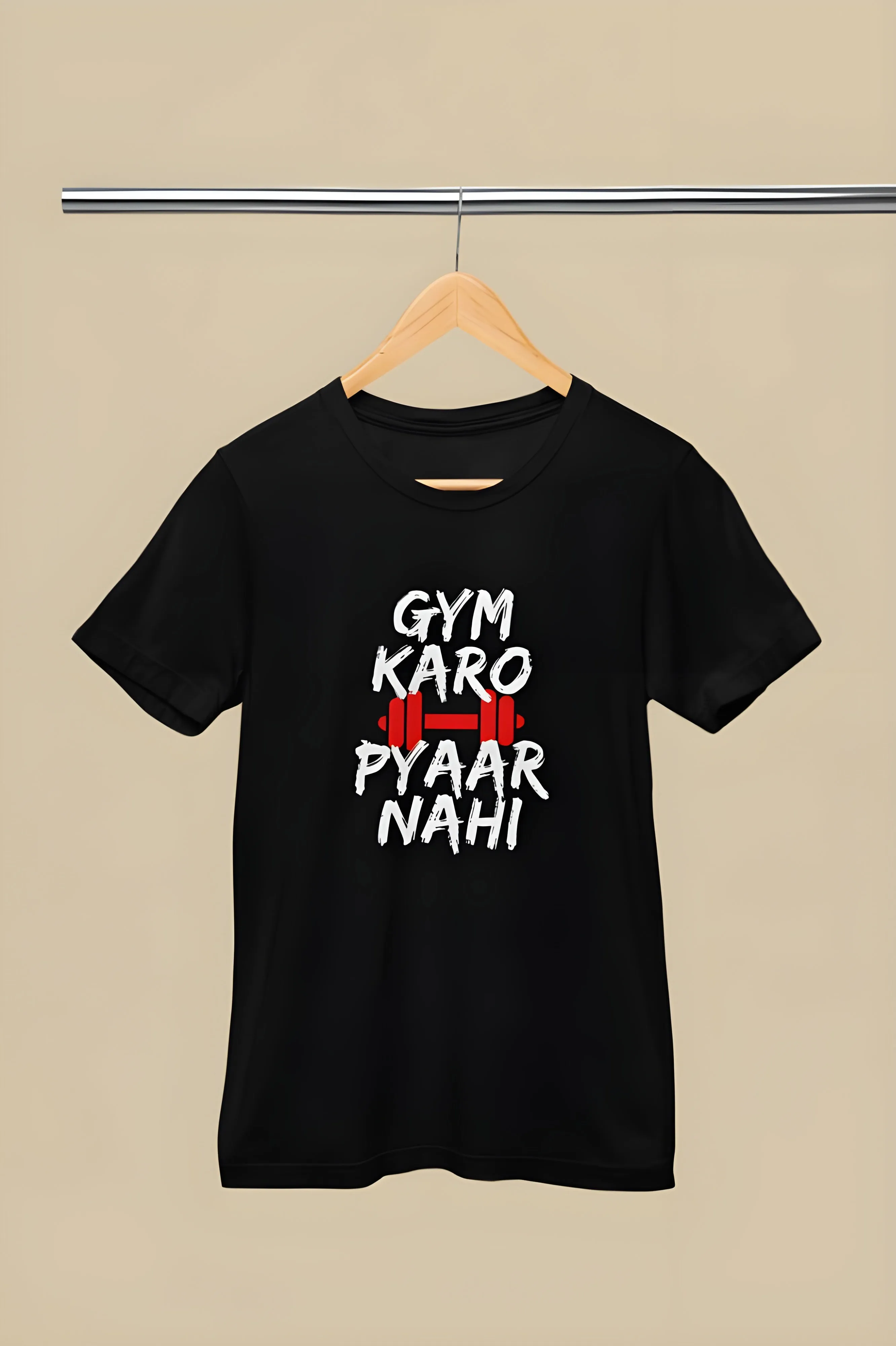 "Gym karo Pyaar Nahi" Printed Gym T-Shirt for Active Workouts