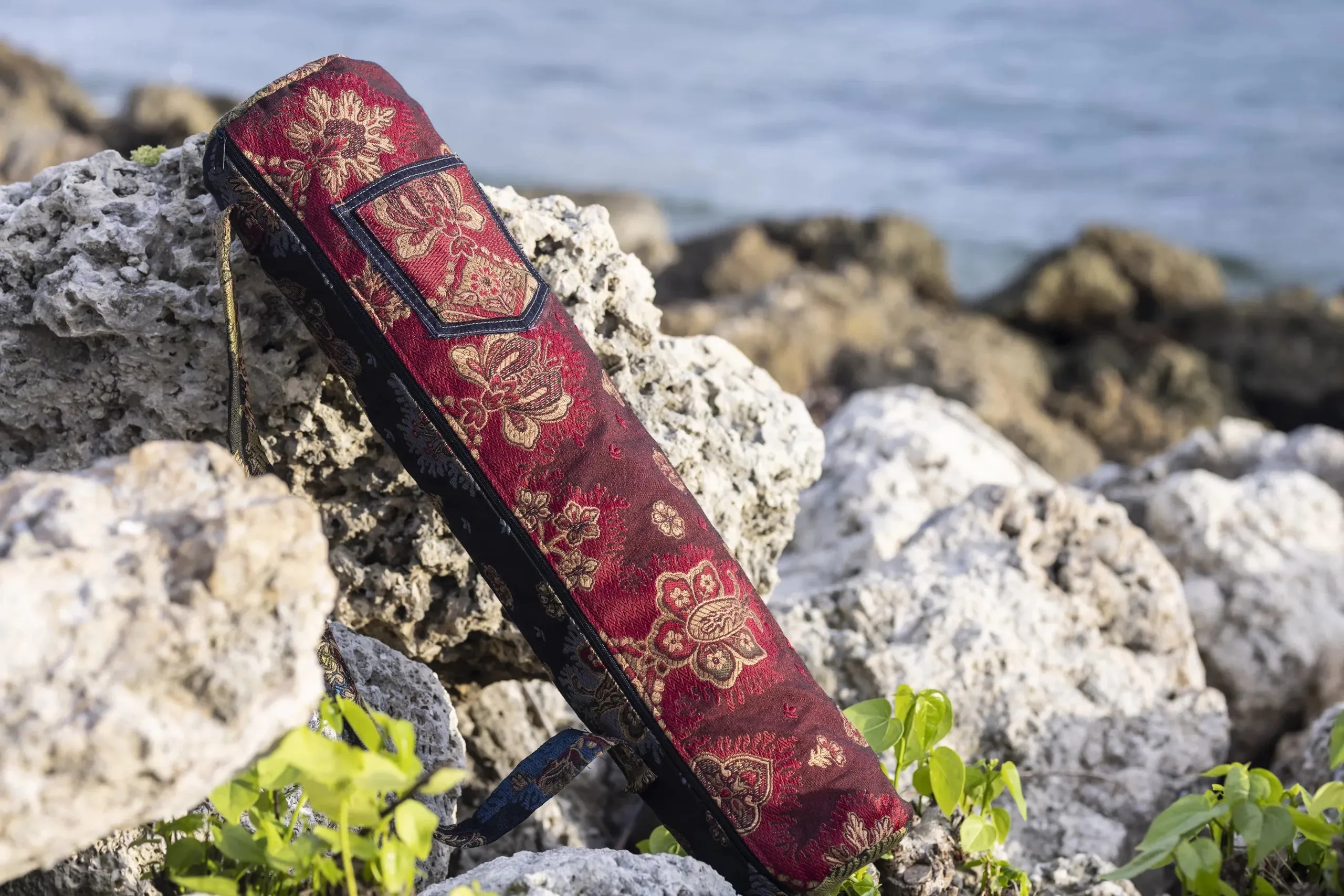 Red Damasco Upcycled Yoga Mat Bag