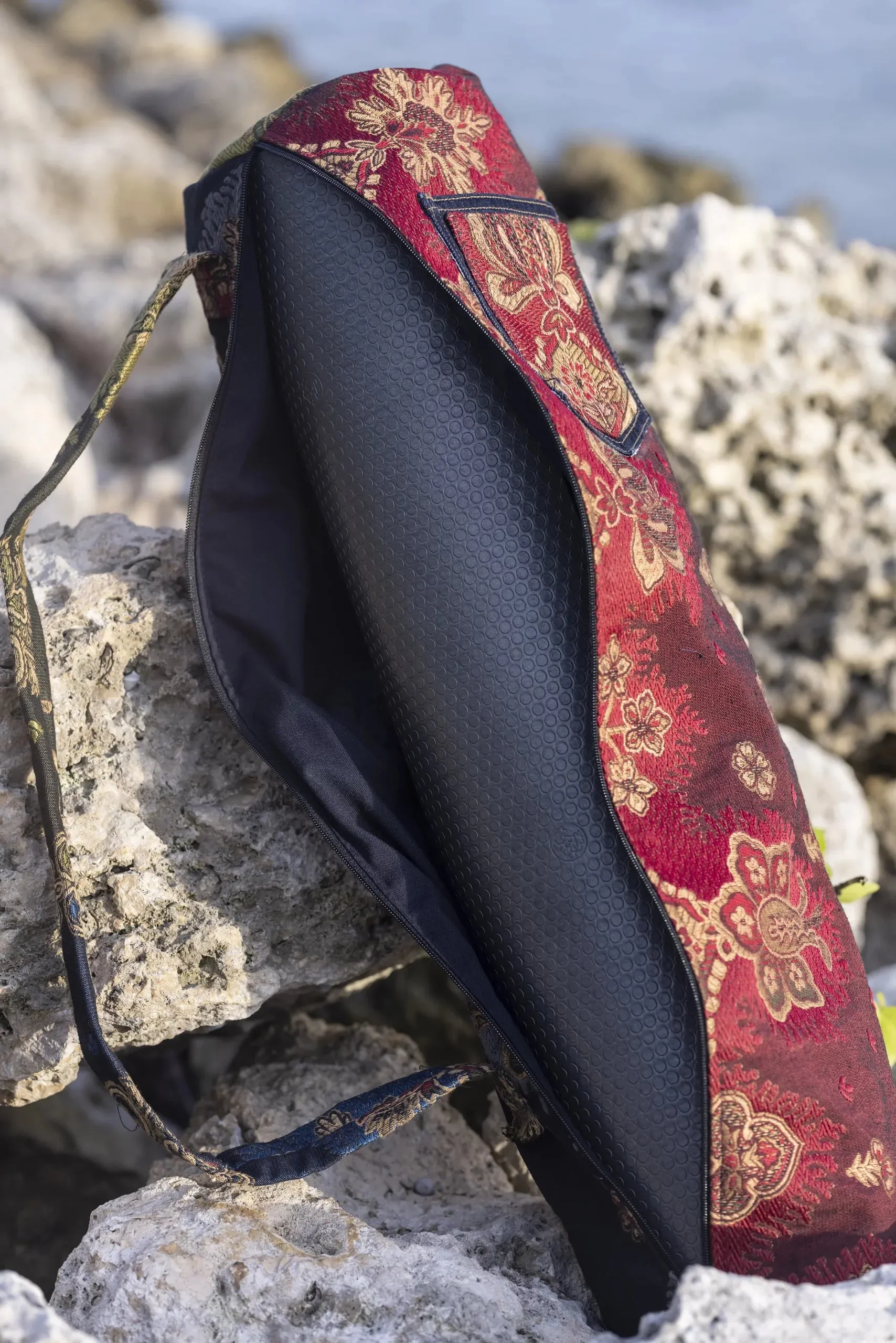 Red Damasco Upcycled Yoga Mat Bag