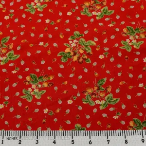 Red Strawberry Floral Cotton Print