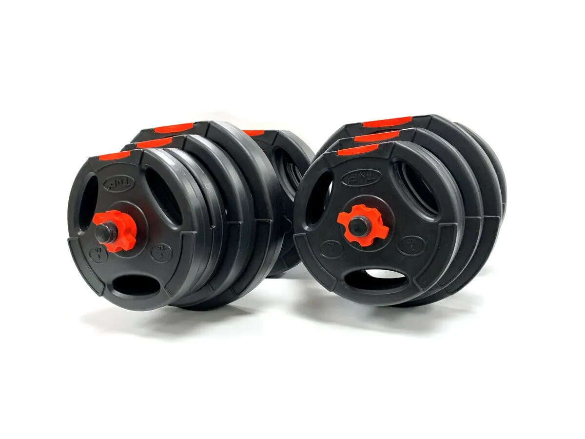 Tri-Grip Dumbbell Set (Black Red Dumbbell Bar) 40Kg